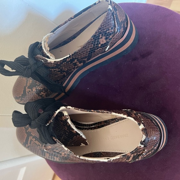 Zara Basic Collection Women’s Brown Snake Print Platform Derby Shoes - Picture 8 of 8